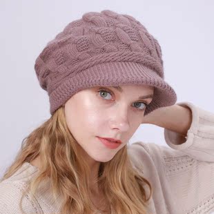 add velvet warm line beret word twist hat women's knitte