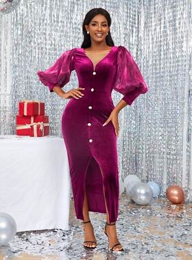 Velvet Dress Women Party Evening Chrismas Wedding Gowns