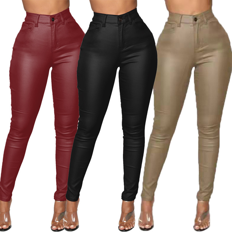 2021 Fashion women pants ladies pencil trousers PU皮铅笔裤