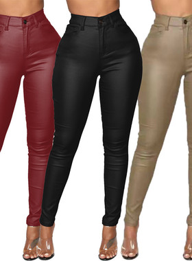2021 Fashion women pants ladies pencil trousers PU皮铅笔裤