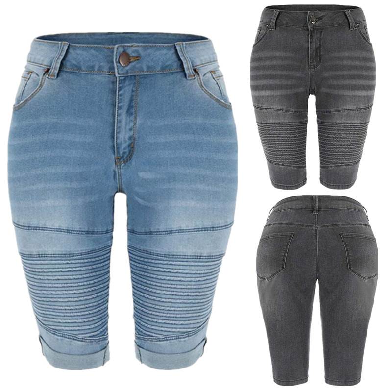 2022 High waist jeans women trousers ladies short pants 女
