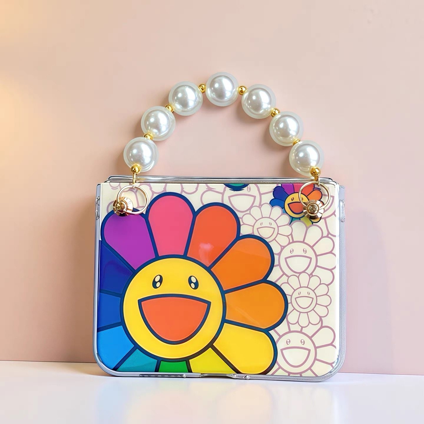 向阳花适用华为purax典藏版手机壳pocket2高级蓝光轻薄壳三星zflip7珍珠手链壳小米mixflip2时尚清新卡通女壳