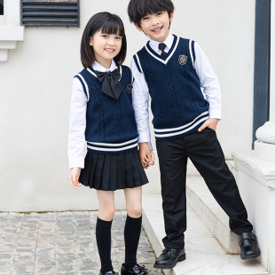 中小学生校服2021秋季 针织马甲毛衣外搭英伦学院风幼儿园园服 新品