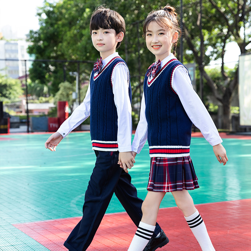 中小学生校服活动班服新品春秋季衬衫裙子三件套英伦风幼儿园园服