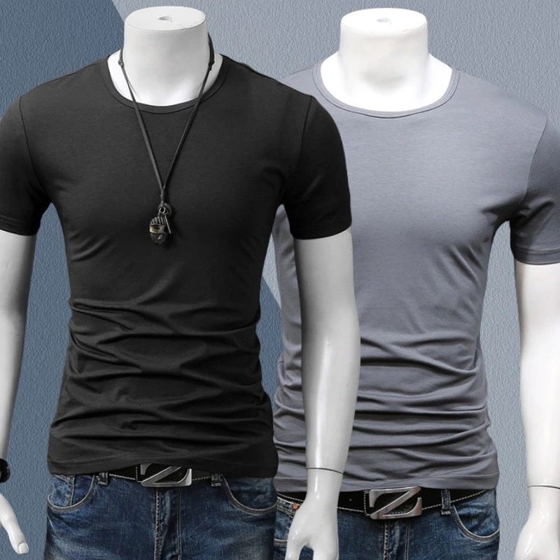 无痕运动速干透气圆领中年修身衣夏季冰丝莫代尔短袖T恤男士薄款