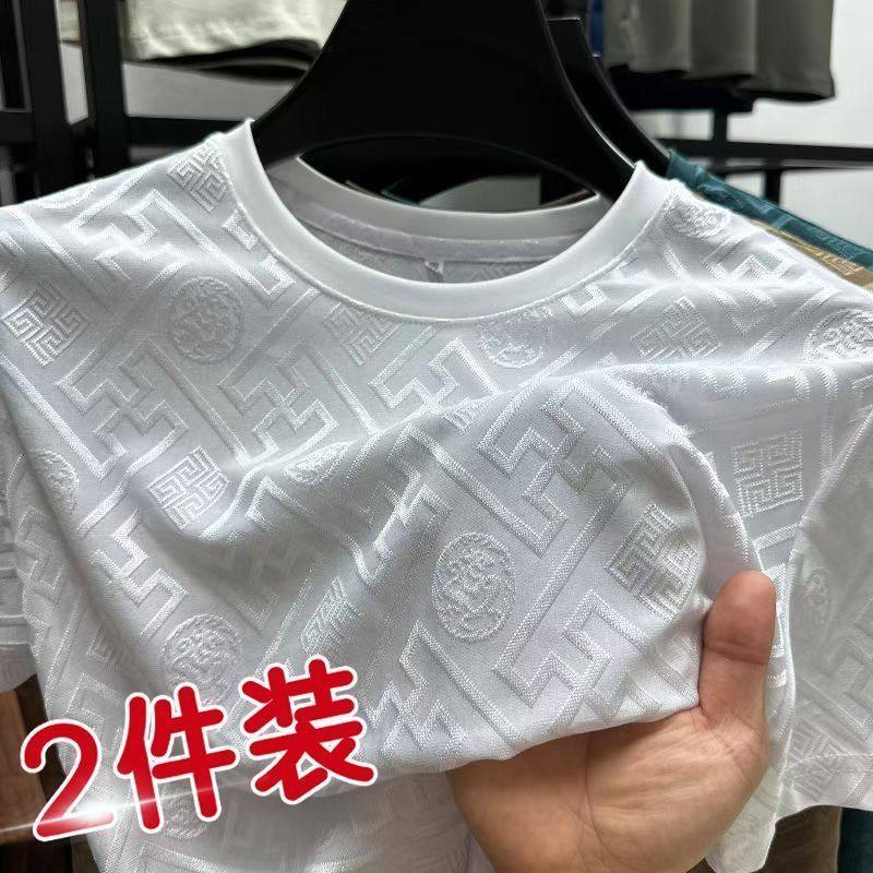 2025春夏男士短袖薄款新款冰丝半袖休闲提花高档商务T桖男短袖t恤