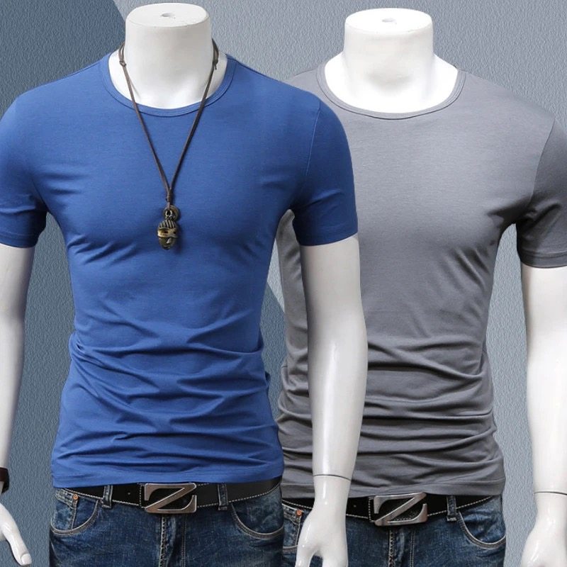 夏季冰丝莫代尔短袖T恤男士薄款无痕运动速干透气圆领中年修身衣