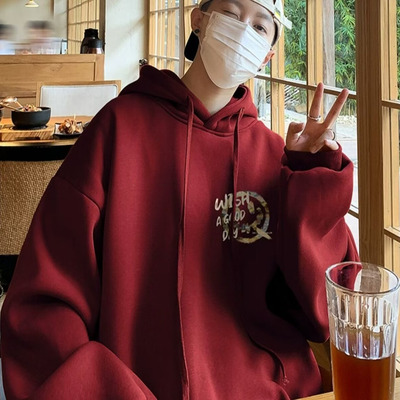 男女加绒加厚美式hiphop外套宽松潮牌长袖衣秋冬港风街头连帽卫衣