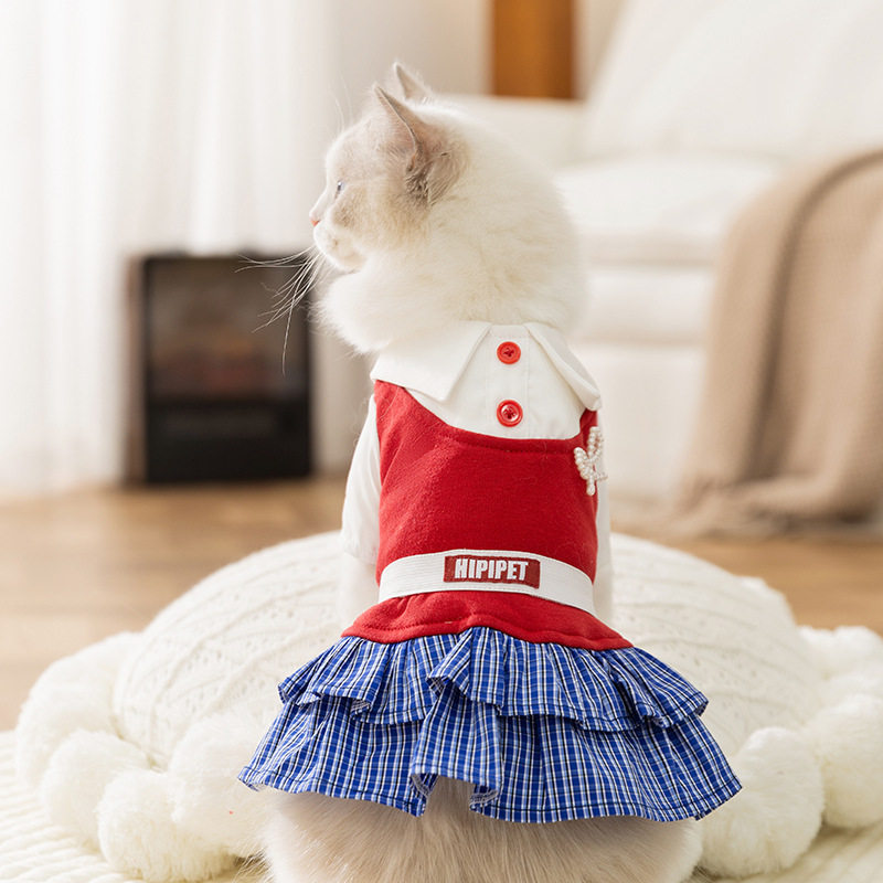 25年新款秋季猫咪衣服薄款学院风衬衫连衣裙德文猫无毛猫宠物