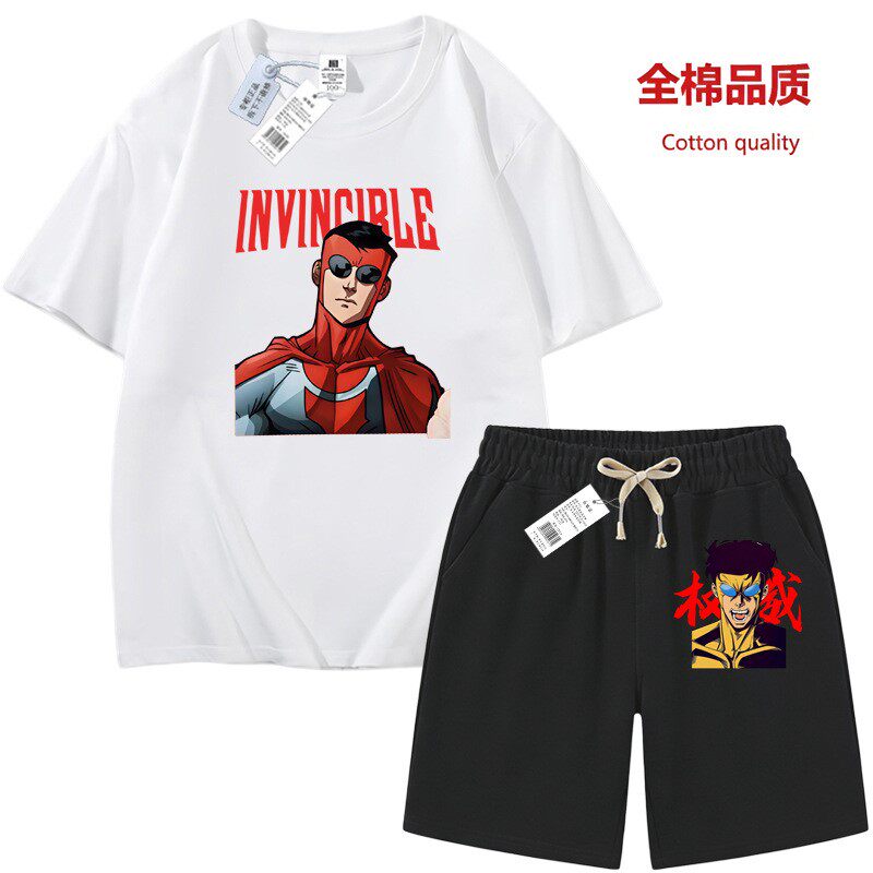 无敌少侠极恶马克周边纯棉短袖T恤2026新款儿童套装夏季男童上衣