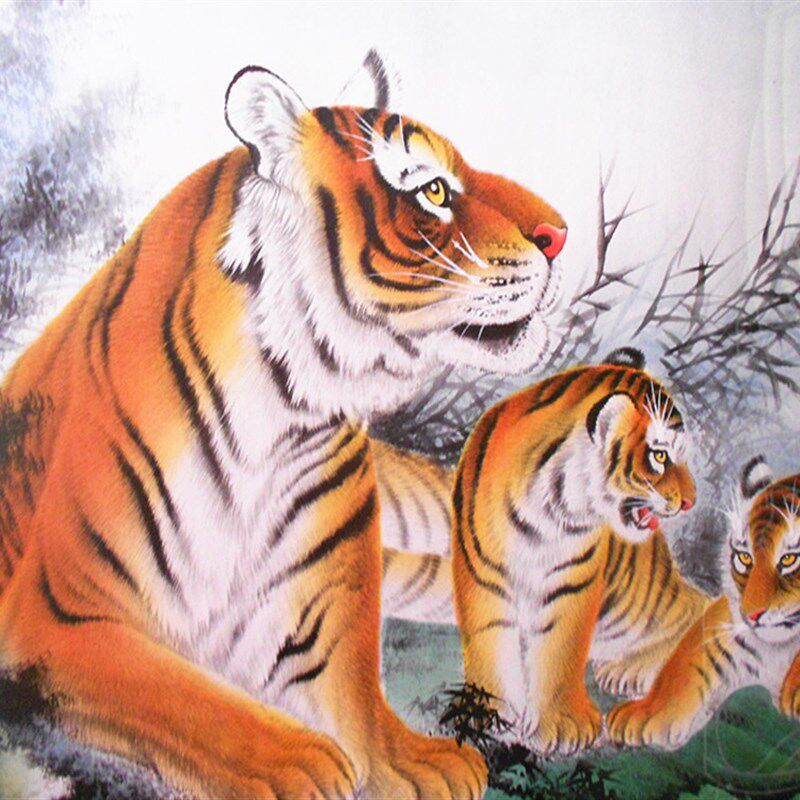 上山虎仿古字画五虎图五q福临门猛虎下山图镇宅装饰画国画老虎202