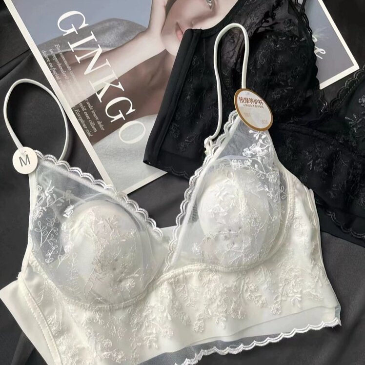 蕾丝无痕美背内衣女带胸垫一体式防走光夏季薄款大码外穿吊带背心