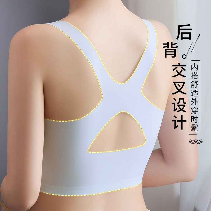 夏季薄款文胸后背交叉防滑运动美背心胖mm大码无痕内衣女不掉肩带