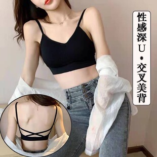 运动吊带背心女带胸垫一体免穿文胸夏季薄款无痕纯色交叉美背内衣