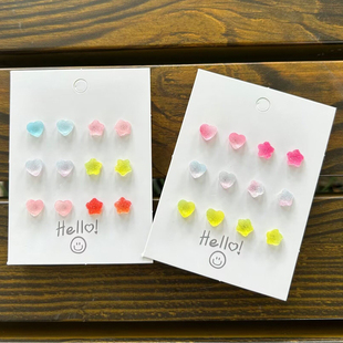 可爱软糖果色耳钉儿童学生塑料耳棍养耳洞胶棒森系甜美树脂耳环女