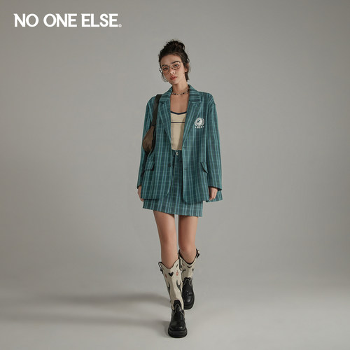 NOONEELSE蓝格子西装