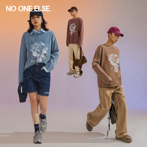 字母圆领长袖T恤nooneelse