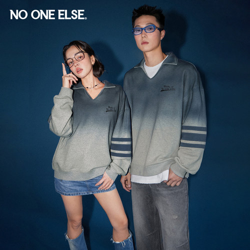 NOONEELSE绣花渐变条纹卫衣