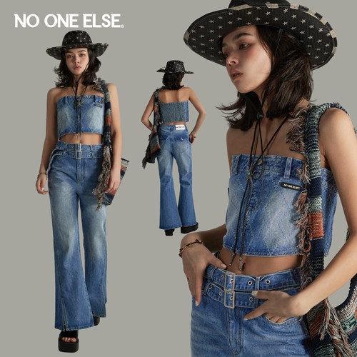 NOONEELSE牛仔菱形格抹胸