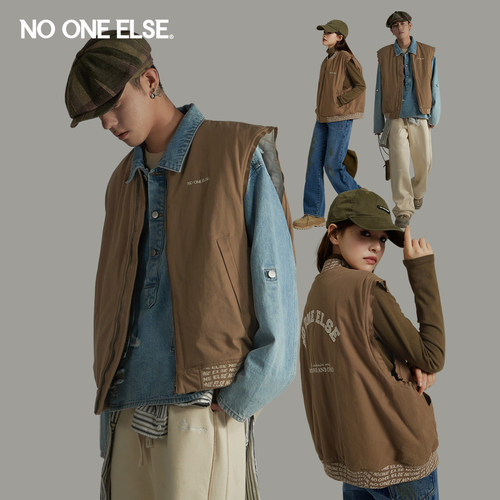 【反季清仓】NO ONE ELSE字母无袖棉服男女冬季百搭个性宽松马夹
