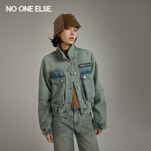 NO ONE ELSE品水洗牛仔棉服女2026冬季新美式街头工装夹棉厚外套