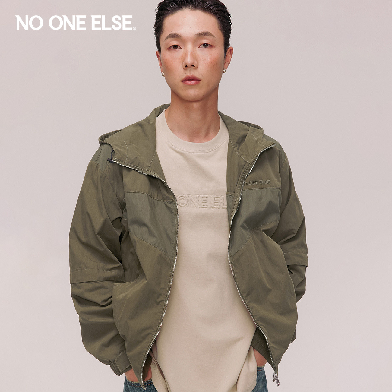 NO ONE ELSE休闲连帽外套男女款2026年夏季新品简约宽松百搭上衣