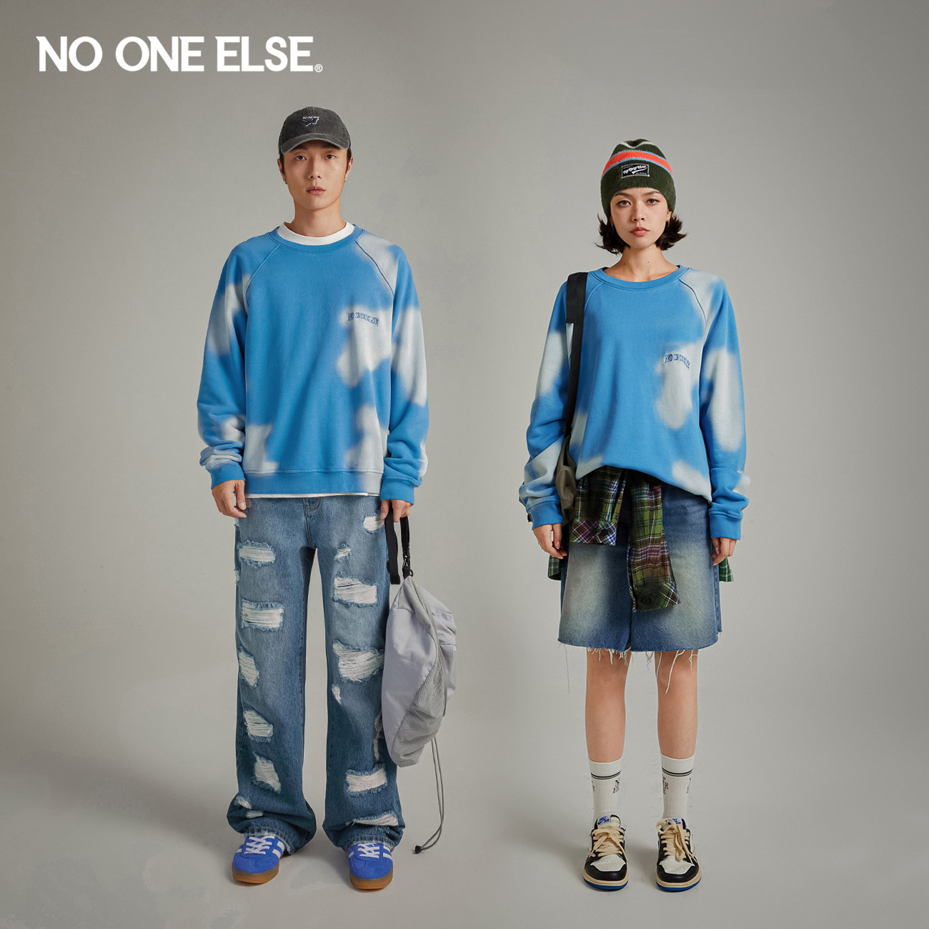 NO ONE ELSE潮酷字母卫衣男女款2026春秋新品宽松设计感个性上衣
