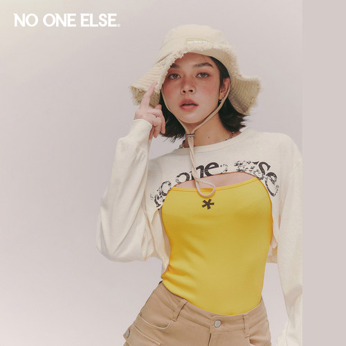 NO ONE ELSE牛仔渔夫帽女2026夏季新品美式字母遮阳圆顶休闲盆帽