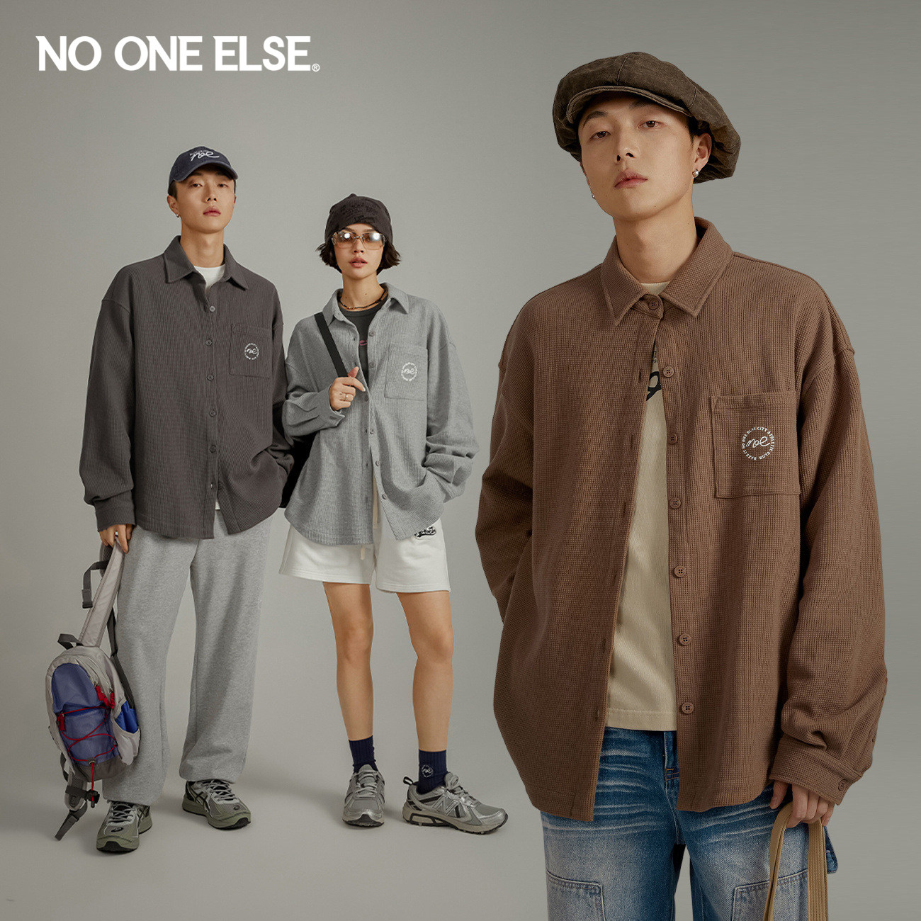 NO ONE ELSE【7系列】复古衬衫男女款2026春秋新品字母POLO领上衣