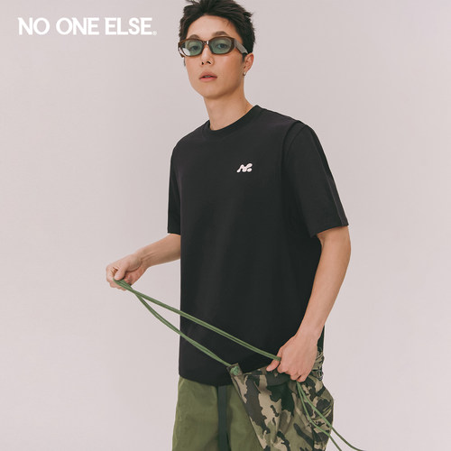 NO ONE ELSE字母绣花T恤男女款2026夏季新品美式纯色宽松短袖上衣