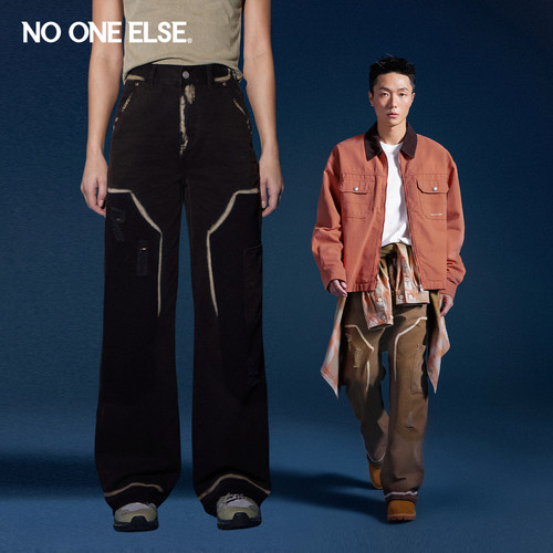 撞色拼接休闲裤nooneelse美式