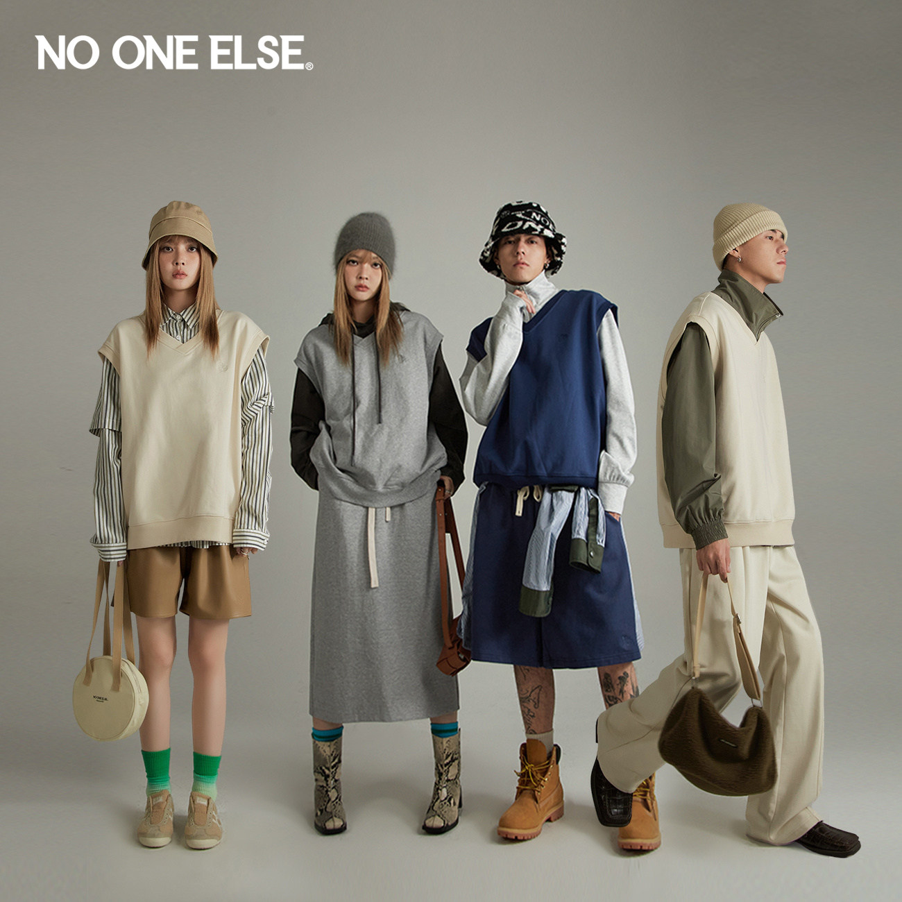 NO ONE ELSE【7系列】卫衣马甲情侣男女同款2026春秋宽松无袖外套