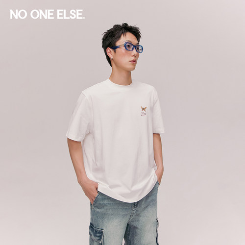NO ONE ELSE字母蝴蝶印花T恤男女款2026夏季新品美式宽松短袖上衣