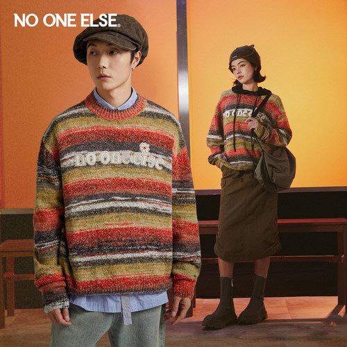 针织衫彩虹条nooneelse