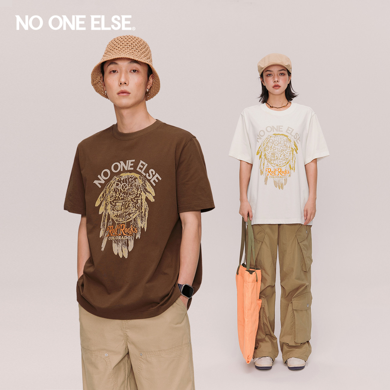 NO ONE ELSE字母印花T恤男女款2026夏季新品美式宽松个性短袖上衣