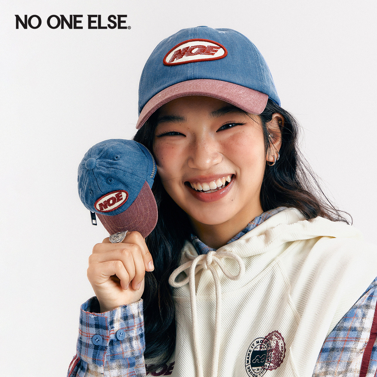 NO ONE ELSE字母刺绣鸭舌帽男女款2026春秋新品撞色拼接棒球帽子图片