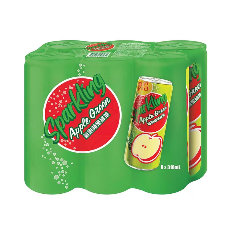 香港版维他气泡苹果绿茶310mL*6罐柠檬茶饮料进口网红饮品碳酸