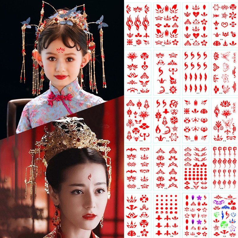 儿童眉心贴女孩纹身贴仙女古装美人可爱花细防水贴纸红点额头眼贴