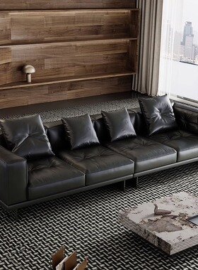 意式极简新款迪兰真皮沙发轻奢客厅头层牛皮直排三人四人皮沙发
