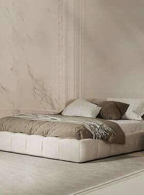 B&B现代简约泡芙床tufty侘寂风矮靠背布艺双人主卧落地巧克力婚床