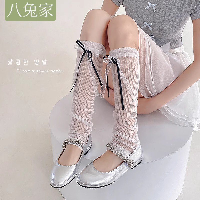 芭蕾风双层蝴蝶结袜套女夏季薄款日系堆堆袜泡泡口蕾丝中筒小腿袜