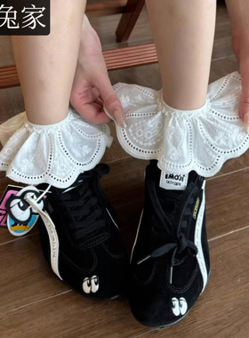 白色荷叶边袜子女短袜夏季薄款miu系芭蕾风春秋配德训鞋ins短筒袜