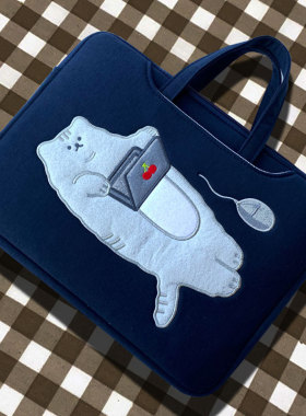 日韩刺绣ins风电脑手提包适用小新苹果pro13/15英寸女华为matebook14小米联想16.1华硕15.6游戏本防震内胆包