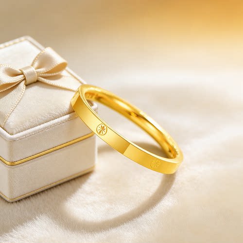 999足金米字钻纹黄金戒指女
