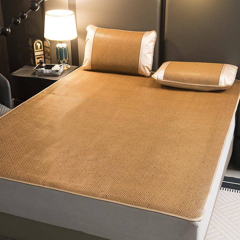 夏季丝凉席1.5m家1.8饼干花米用藤席三件套可折叠冰09米上下铺.草