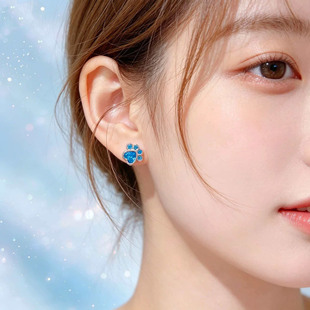 甜美可爱蓝色锆石小爪子耳钉女2026新款轻奢高级感甜美耳环耳饰品