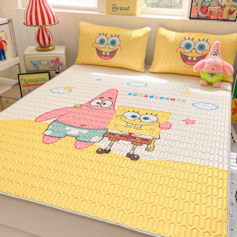 海绵宝宝夏季乳胶凉席学生宿舍单人空调席卡通可机洗儿童冰丝席子,床上用品,乳胶席,淘宝优惠券,粉丝福利购,淘宝优惠卷