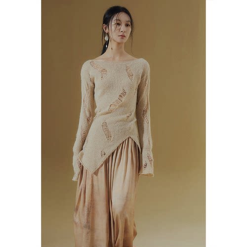 MURMURMI 清仓 破洞镂空针织衫女薄款毛衣（不支持退换介意慎拍）