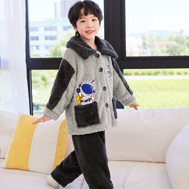 秋冬儿童睡衣法拉绒卡通宇航员