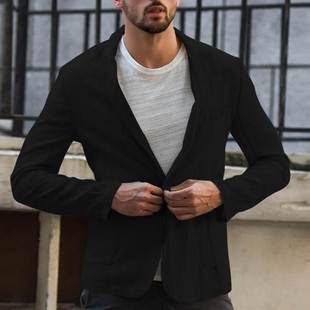 Linen Blend Long Men Blazer Slim Sleeve Jacket